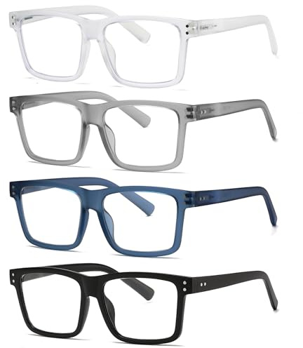 tenuopticss Oversized Reading Glasses for Men - 4 pack Classic Square Large TR Frame Readers with Spring Hinge+2.25