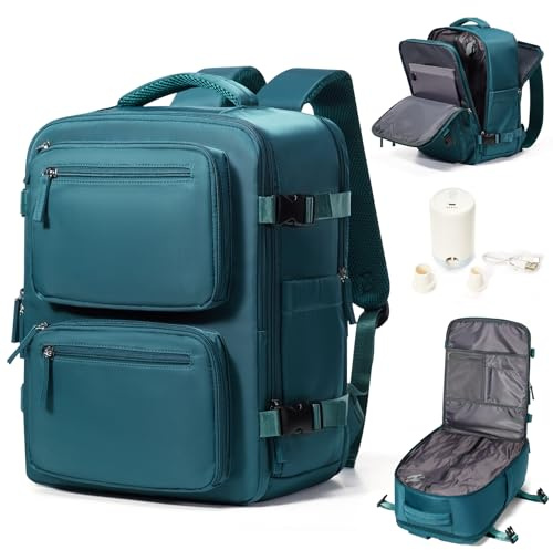 suradar Mochila de Viaje Vacio con Bomba Mochilas Cabina Avion 40x20x30 Ryanair Wizzair Vueling Mochila Compresion al Vacio con Bomba Equipaje de Mano 40x30x20 Vacuum Backpack Azul Pavo Real