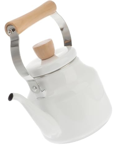 LIFKOME 2.5l Enamel Teakettle with Anti-scalding Handle for Efficient Boiling of Tea and Coffee on Stove Top Burner, White Retro Design for Family Use
