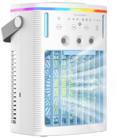 Climatiseur portable avec réservoir d'eau de 1000 ml, mini rafraîchisseur d'air, climatiseur 4-en-1 USB avec veilleuse LED 7 couleurs, idéal pour la cuisine, le bureau, la chambre et le camping