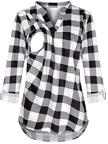 Generisk tröja på leggings, långärmad, tryckt, amningsskjortor, blus för amning, topp med v-ringning, damblus, svart, svart, L