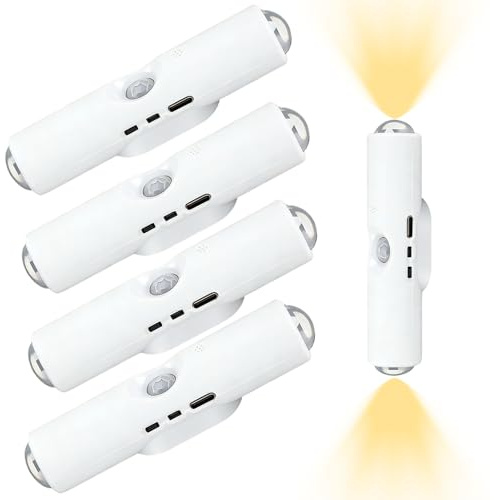 4 Stück Nachtlicht mit Bewegungsmelder - Aufladbar Magnetischen Led Nachtlicht, 7 Farben Farbverlauf Kabellose Wandleuchten, RGB-Farbverlauf Dimmba, 3 Modi (Auto/ON/OFF) für Schlafzimmer Flur Innen