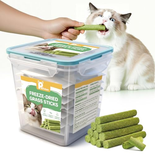 240g Cat Grass Sticks, Cat Teeth Cleaning Treats, Freeze Dried Dental Chew Treats for Indoor Kittens - Delicious Cаt Chew Stick for Teeth Cleaning and Hairball Removal