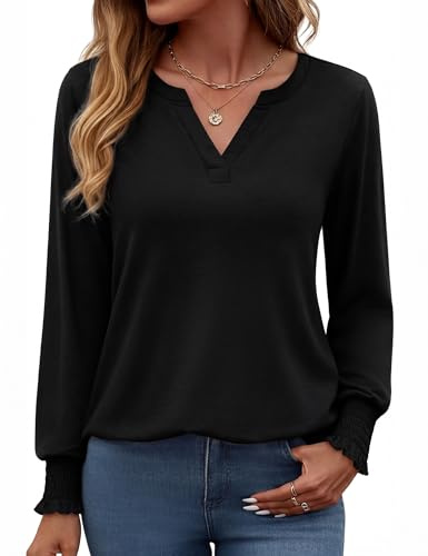 Gyabnw Women's V Neck Blouse Long Sleeve Dressy Style Summer Casual Wear | V neck shape, long sleeves, elegant tunic blouse styling, for summer days and casual outfits, versatile everyday styling