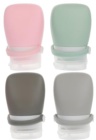 Baluue Flacons Rechargeables en Silicone 30ml Lot de 4 avec Paquet de Rangement Réutilisables et Faciles à Transporter pour Voyage et Articles D'hygiène