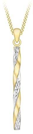 CARISSIMA Women's 9ct 2-Colour Gold Twist Diamond Cut Pole Pendant on Curb Chain of 46cm/18