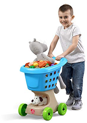Step2 Little Helper's Shopping Cart for Kids, Play Grocery Cart, Made of Durable Plastic, for Toddlers 2+ Years Old, Blue