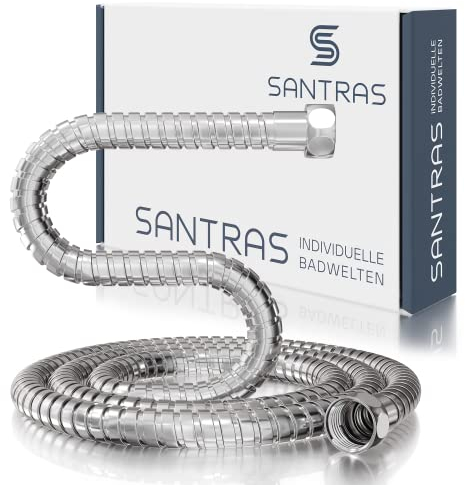 SANTRAS® Duschschlauch 80 cm aus Metall in Chrom - Brauseschlauch mit Mutter - 1/2 Zoll Standard Anschluss & Trinkwassergeprüft - Made in Germany