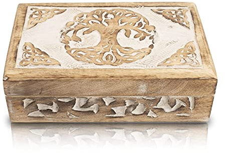 Decorativo portagioie in legno albero della vita intagliare gioielli scatola dei ricordi scrigno del tesoro porta orologi scatola di immagazzinaggio scatola serratura scatola 20 x 12 cm