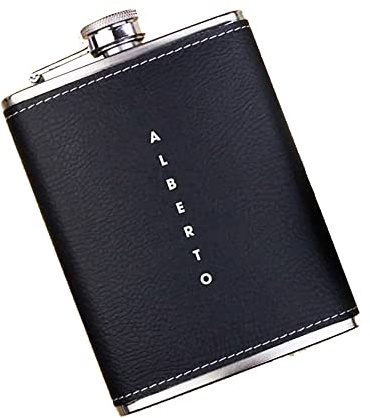 Petaca Negra Personalizada con el Nombre | Acero Inoxidable | Capacidad 237 ml.