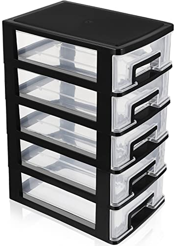 Cabilock Cassettiera a 5 ripiani in plastica, trasparente, per organizzare articoli di cancelleria e trucchi