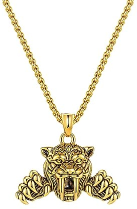 Collar tigre para hombre, collar tigre hip-hop, collar con colgante de cabeza de tigre vikingo nórdico con cadena de 23,6 pulgadas, colgante de tigre punk rock de acero inoxidable, regalo de joyería