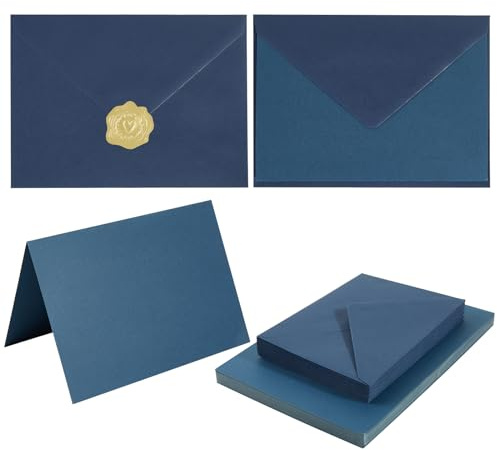 50 Pack Navy Blue A6 Envelopes with Cards 4x6 Thick Folded Cardstock and Gold Stickers for Greeting Cards, Wedding, Birthday, Invitations, Baby Showers (Navy Blue, 4x6)