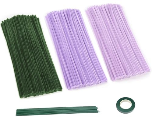300 Stück Pfeifenreiniger,Bunt Pfeifenreiniger Chenilledraht 30cm, Pfeifenputzerdraht für Handwerk DIY Craft Projekte Chenilledraht Biegeplüsch zum Basteln Pipe cleaner (Moosgrün+2 Stile Violett)