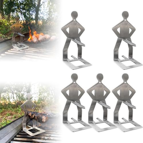 Koufeil Support À Saucisses pour Barbecue en Acier Inoxydable, Support De Barbecue À Saucisses pour Homme Debout Créatif, Support Portatif pour Rôtissoire À Hot Dogs, Support De Gril À Hot Dog (5Pcs)