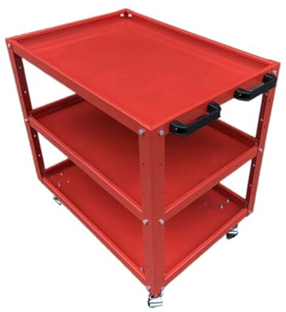 YCOVSFP 3-stufiger Rollender 330-lb-Werkzeugwagen Mit Rädern for Mechaniker, Lager, Fabrik, Garage, Werkzeug-Organizer, Servicewagen(Red)