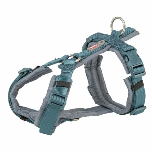 TRIXIE Premium Trekking Geschirr, S–M: 44–53 cm/20 mm, Petrol/Grafit