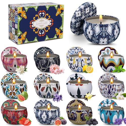 Duftkerzen Geschenkset für Frauen 12 Stück, Weihnachten Geschenkset Aromatherapie duftkerzen Set Natürliches Sojawachs Kerzen Gift zum Geburtstag Valentinstag Muttertag für Garten Bad Yoga,2,5 OZ