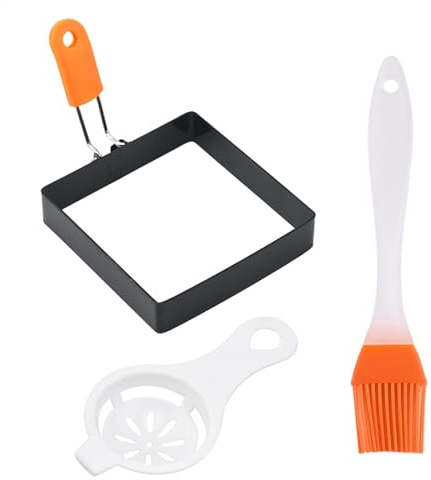 Fyrkantig äggform – äggformar | fyrkantig form | äggringar set | fyrkantiga äggringar set med silikonhandtag, rostfritt stål äggmatlagningsringar, nonstick, för stekning av ägg och äggmuffins, äggform
