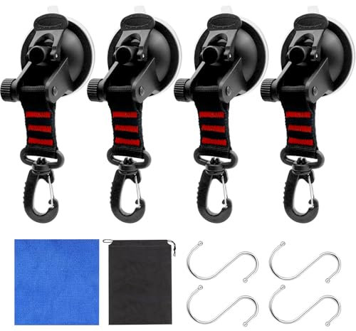 Criveple 4 Pezzi Ventosa per Campeggio Ancoraggio a Ventosa con Gancio di Fissaggio, con 4 Gancio di S, Multifunzione Ganci Ventosa Extra Forte per Tenda da Sole, Tende da Campeggio