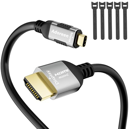 Adoreen Cavo adattatore da USB C a HDMI 2K 4K a 60 Hz, 1,8 m, sottile HDR tipo C 3.1 a HDMI 2.0, cavo adattatore Thunderbolt 3/4 per MacBook, iPhone 16/15, iPad, Galaxy, superficie, monitor TV +