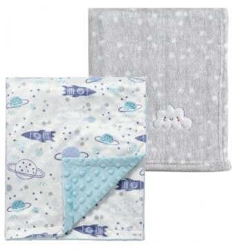 CREVENT Lot de 2 couvertures Mignonnes et Chaudes pour bébés - 75 cm x 100 cm - pour Nourrissons et Tout-Petits - Literie pour Berceau, Poussette - Nuage Gris + Espace Vison