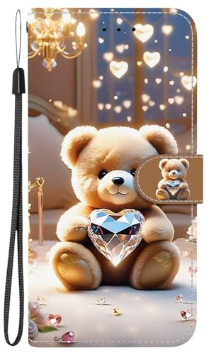 Handyhülle für Samsung Galaxy S23 Ultra 5G Hülle, PU Lederhülle Klappbar Flip Case Tasche Magnet Kartenfach Standfunktion Schutzhülle Wallet Kartensteckplätzen Muster Motiv Klapphülle, Diamantbär