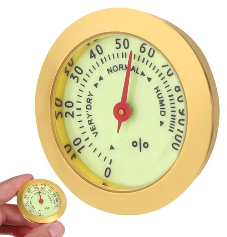 Baluue Round Analog Hygrometer for Humidor Cigar Box Mechanical Cigar Accessory with Night Light Small Size for Travel and Guitar Case Use