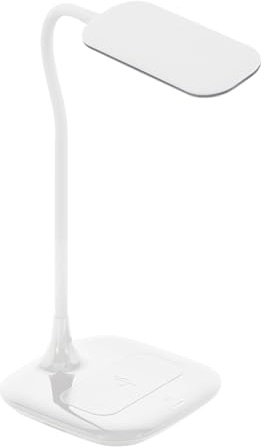 EGLO LED Tischlampe Masserie, 1 flammige Tischleuchte mit Touch | QI Ladestation, dimmbar, Schreibtischlampe, Minimalismus aus Kunststoff in Weiß