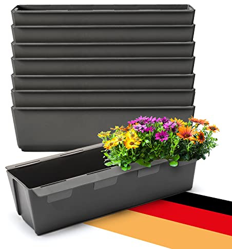 BigDean 8 Paletten Blumenkästen Einsatz mit Hängesystem 37cm anthrazit | Blumenkasten für Palette Pflanzkasten für Europalette Balkonkasten Blumentopf aus recyceltem PP-Kunststoff MADE IN GERMANY