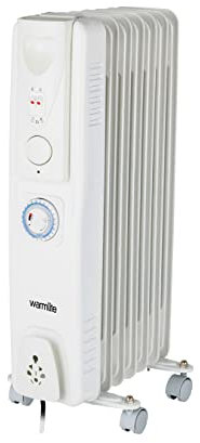 Warmlite WL43003YTW 7 Fin Oil Filled Radiator with Adjustable Thermostat and a 24 Hour Timer, 1500W, White