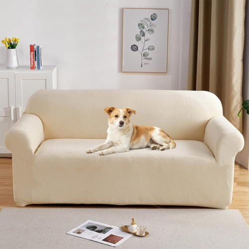PETCUTE Sofabezüge Elastische 3 Sitzer Sofabezüge Dicke couchbezug Sofa Überwürfe Sofahusse Beige