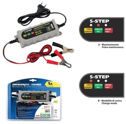 CARICA BATTERIA AUTO CARICA BATTERIA PER MOTO SCOOTER QUAD BARCHE CAMPER LAMPA 70178 MANTENITORE CORRENTE 6/12V-0,55/1A UNIVERSALE PER BATTERIE AL PIOMBO,SM,GEL,AGM