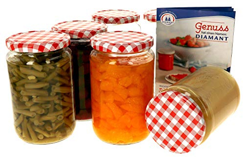 MamboCat 6er Set Einmachglas 720 ml I Rundgläser Einkochgläser mit Schraubdeckel I Twist Off to 82 I Aufbewahrungsgläser mit Deckel Rot Weiß Kariert I inkl. Rezeptheft
