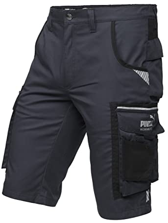 PUMA Workwear Precision X - Kurze Arbeitshose Herren - Robuste & Flexible Arbeitsshorts - Viele Taschen und Bequeme Passform - Ideal für Handwerk Heimwerk und Baugewerbe - Schwarz/Anthrazit - Gr. 46