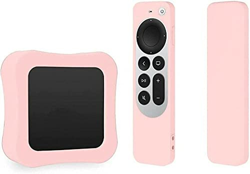 Silicone Case TV Box Case for 2021 Apple TV 4K 5Th 4Th Generation Shockproof,Soft Silicone Dustproof Full-Body Protector Cover for Apple TV 4K 6th Gen Siri Remote Controller and TV Box (Pink)
