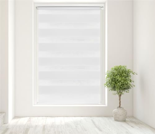 Caecus White Day and Night Zebra Roller Blind Dual Layer Fabric Aluminium Rail Easy Fit Home Office Bedroom Kids Room Easy Fit 180cm Width x 160cm Drop