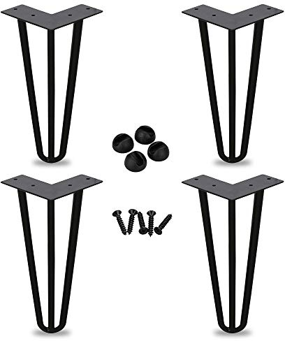 Lospitch Hairpin Legs tischbeine Metall schwarz Tischkufen Haarnadel Tischbein 12 mm, Hairpin Legs aus Stahl, 3-Stange Bein, 15 cm 4 Stück