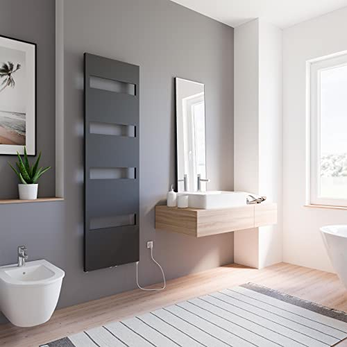 Schulte Handtuchwärmekörper elektrisch Turin, 170 x 60 cm, 600 Watt Leistung, befüllt mit Heizstab 1, Montage rechts, Anthrazit, Handtuchhalter-Funktion, H170060-E1R-57