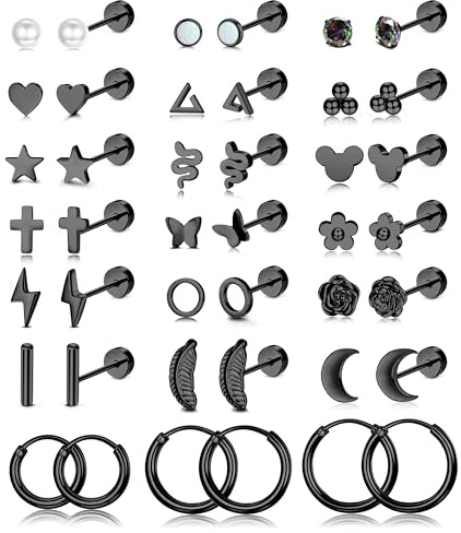 Milacolato 18-21 Paar Helix Piercings Knorpel Ohr Piercings Ohrringe Für Damen Tragus Piercing Silber Ohrstecker Edelstahl Damen Edelstahl Moon Star Heart Disc CZ Geometrische Piercing Schmuck