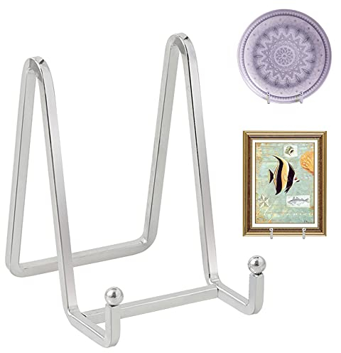 Tallrikshållare staffli displaystativ – 4,5 tum metallplatta stativ för display – bordsbildstativ – silverjärnstafflier för visningsbilder | fotoramar | bok | dekorativa plattor | plack – 2-pack