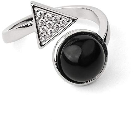 Ring Damen, Vintage Verstellbare Ringe Obsidian Stein Naturkristall Offene Ringe Dreieck Intarsien Zirkon Stapelbar Reiki Balance Fingerringe Schmuck Hochzeitsgeschenk Für Damen Männer