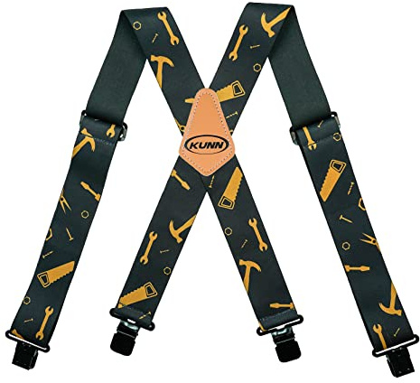 KUNN Adjustable Fully Elastic 2 Inch X-Back Style Suspenders with Heavy Duty Clips for Men and Women,Black Hand Tools