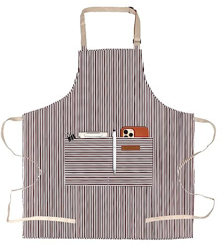 APRONPANDA Aprons for Women with Pockets Unisex Adults Cooking Baking Kitchen Chef Cotton Apron Adjustable Bib