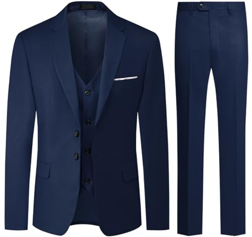 Allthemen Mens 3 Piece Suits 2 Button Blazer Vest Trouser | Mens Business Formal Suit Set Mens Slim Fit Dress Tuxedo Suits Single Breasted Classic Comfortable 3 Piece Suits for Wedding