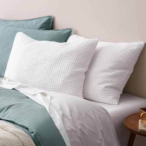PHF Ultra Soft Waffle Weave Pillow Shams Standard Size, No Insert, 2 Pack 20 x 26 Pillowcases,Breathable & Skin-Friendly Pillow Cases, Stylish Decorative Bed Pillow Cases Covers, White
