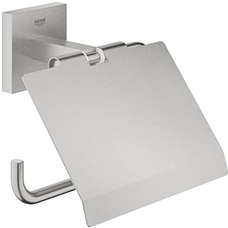 Grohe Start Cube QuickFix - Portarrollos con tapa, gris mate, para pegar (pegamento QuickGlue A1) o atornillar, ref. 41102DC0