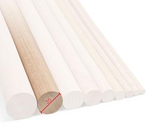 Rundstab Eiche 1m lang, Ø 8-40mm, Holzrundstäbe Rundholz Bastelholz Treppensprosse (Ø 35 mm)