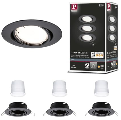 Paulmann 92465 LED Einbauleuchte Base Smart Home Zigbee Basisset schwenkbar rund 230V 3x4,9W 3x430lm dimmbar 90mm Schwarz matt Metall 3000K