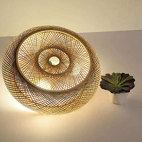 SanBouSi® - Lampadario Retrò in Bambù Naturale e Stile Boho, Paralume in Rattan Creativo, Luce Calda per Camera da Letto, Paralume in Rattan, Attacco E27 (50cm)